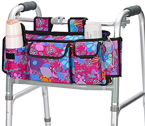 supregear Walker Tasche, Hochwertige Klapp-Walker Korb Organizer Sack Totalisator für Jeder Walker Stylen Rollator und Rollstuhl (Lila Blumen)