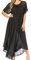 Sakkas 16603 - Egan Long Embroidered Caftan Dress/Cover Up with Embroidered Cap Sleeves - P-Black - OS
