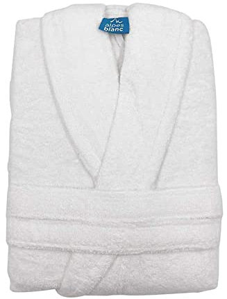 Alpes Blanc - Peignoir de bain mixte à Col Châle - 70% Coton et 30% Bambou 450g/m² - Ultra Doux, Ultra Absorbant et Hypoallergénique - Blanc - Taille XL
