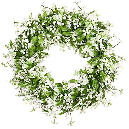 Gypsophila Kranz,45cm Gypsophila Kranz Künstliche Blumenkranz Deko Frühling Blumen Türkranz Sommer Wandkranz Deko, Dekorativer hängender Wandkranz für Haustür Wand Kamin Fenster Hochzeit im Freien