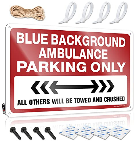 Targa in metallo con sfondo blu ambulanza parcheggio solo cartello in latta decorazione balcone regali divertenti per capo (dimensioni : 20 x 30 cm)