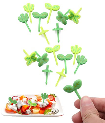 TSLRSA 16 Stück Food Picks,Food Picks Kinder,Obstgabeln Kinder Spieße Kinder Mini Gabeln für Kinder Süße Mini-Zahnstocher Dessertobst-Mittagsparty für Erwachsene Kinder (Glücksklee)