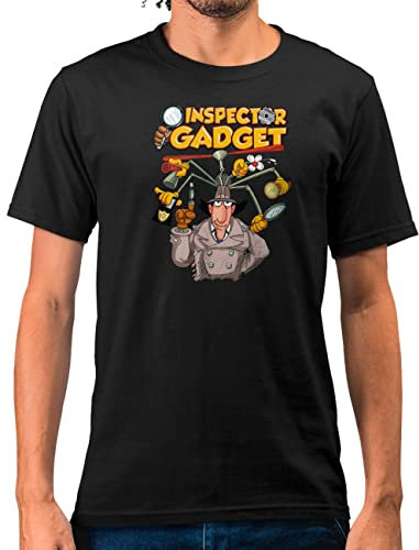 Camisetas EGB Camiseta Adulto/Niño Inspector Gadget Ochenteras 80´s Retro Comic Tallas Especiales (Negro, XXL)