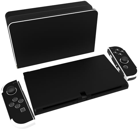 PlayVital Skin-Aufkleber für Nintendo Switch OLED Konsole,Joycon,Dock,Grip | Folie, Sticker, Decal, Abziehbild, Faceplates Klebefolie, Schwarz