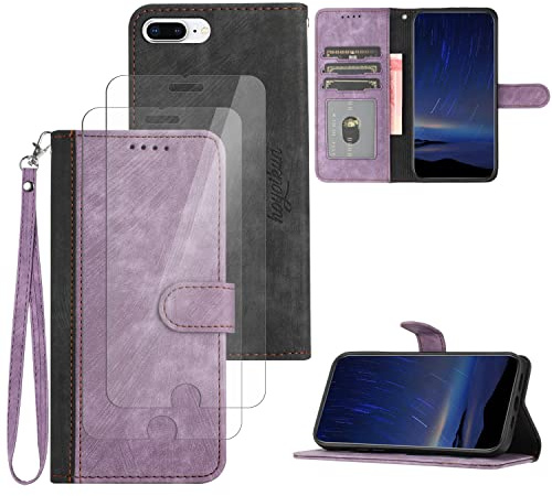 Hoyoikun Handyhülle Kompatibel Mit iPhone 6/7/8 Plus,[Verschenke 2 Stück Full Screen Schutzfolie],Premium PU Leder Flip Case,Magnetverschluss,Standfunktion, Kartenschlitz-Lila