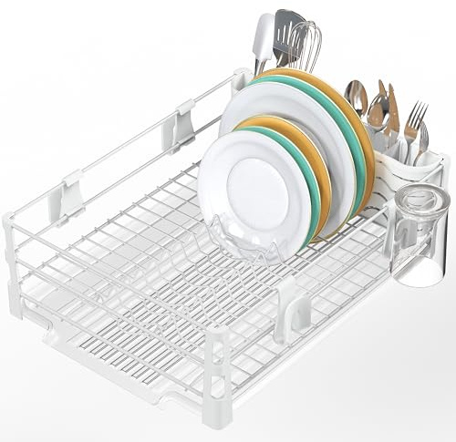 SIMPLE HOUSEWARE Escurreplatos con escurridores, Soporte para Tazas y Soporte para Utensilios, Color Blanco