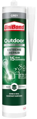 Unibond Outdoor extreme Repair Sealant, Mould Resistant Grey, Silicone Sealant Ideal for outdoor use, Durable and Waterproof. 1 x 389g