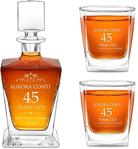 Maverton decanter per whisky in vetro 800 ml + 2/4/ 6 bicchieri - Caraffa da whisky - Incisione personalizzata - Set per il whisky in cristallo - Per il compleanno donna - Auguri