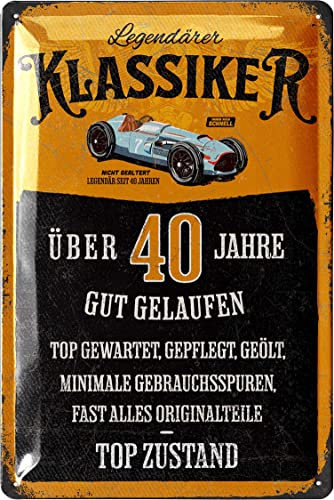 LANOLU Blechschild Schild 40 Geburtstag, SCHILD 40 JAHRE KLASSIKER, Geschenke für den 40 Geburtstag Mann, lustiges Schild 40 Geburtstag Deko als lustige Geburtstagskarte 20x30 cm