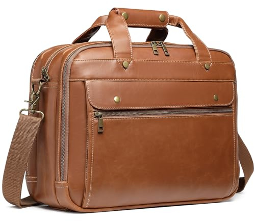 15,6 Zoll PU Leder Aktentasche für Herren Laptoptasche Wasserdicht Retro Business Reise Messenger Bag Perfekt für den Alltag/Weihnachten, Kaffee, Large, Retro