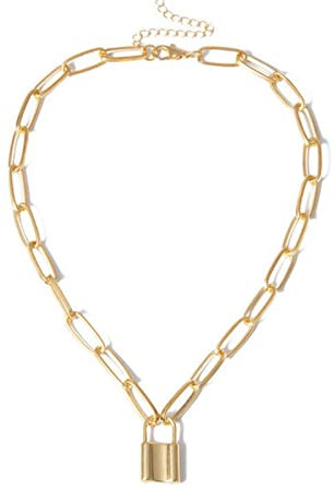 WEITING Beliebte Halskette mit Schloss-Anhänger, Punk-Gliederkette, goldfarben, Vorhängeschloss, Anhänger, Halskette für Damen, modisch, Gothic-Schmuck, Geschenk-N120