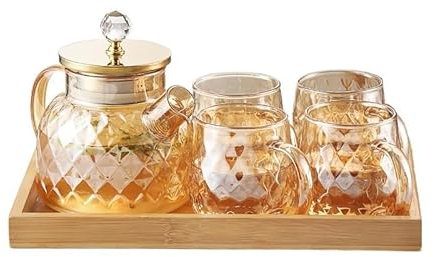 Pitcher Glass cold kettle high temperature resistant household set family with cold kettle juice pot tie pot teapot Hot/Cold Water Carafe (Size : Medium)