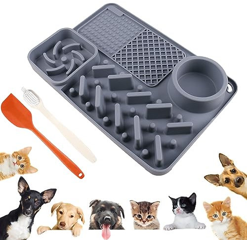 Schleckmatte Hund, 30×20.5cm Leckmatte Hund mit Saugnapf, Anti Rutsch Schleckmatte, BPA-Frei, Hunde Katze Leckmatte Langsamfütterer für Linderung von für Hundeangst Baden, Pflegen und Training
