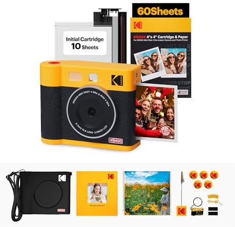 KODAK Mini Shot 4 Era 4PASS 2-in-1 Appareil Photo Instantané et Imprimante Photo Portable (10x10cm) (Lot Accessoire avec 68 Feuilles, Jaune)