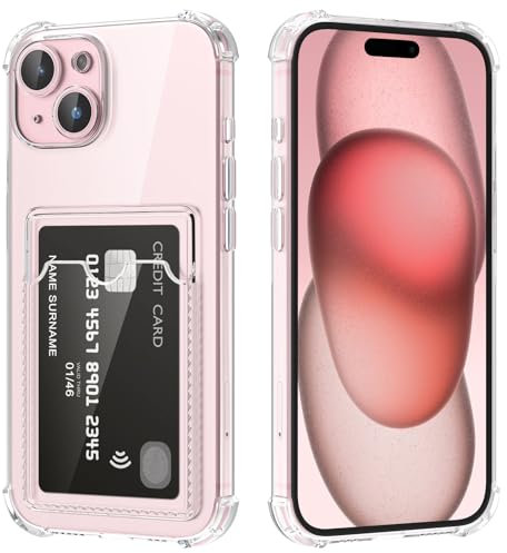 DEVASO Hülle für iPhone 15 mit kartenfach, Schutzhülle mit Transparent Silikon TPU Kratzfest Handyhülle Kunststoffhülle