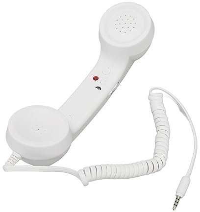 3.5mm Retro Telephone Handset, Telephone Receiver, Old Telephone Headset, Wire Radiation, Adjustable Volume, Cell Phone Receiver for Microphone Speaker Smooth (White)