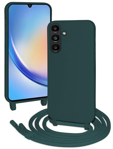 FERLAN Cover compatibile con Samsung Galaxy A34 5G,Custodia con Laccio Collana Tracolla Collo Liquido Silicone Antiurto TPU Antiurto AntiGraffio Protettiva Case,Verde scuro