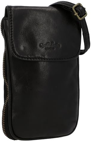 Gusti Umhängetasche Leder - Estera Damen Umhängetasche Handtasche Handytasche Ledertasche Vintage Schwarz Leder