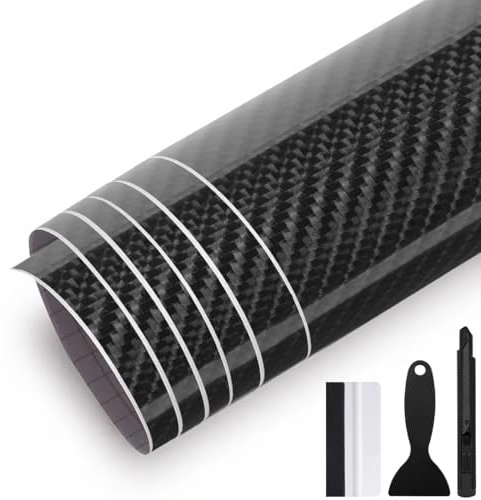 GRTHTATI 30cm x 150cm Pellicola Adhesiva per Auto Nero Lucido Pellicola Wrapping Pellicola Protettiva per Interni/Esterni di Auto, Moto, Bici (6D Carbonio, 30cm x 150cm)