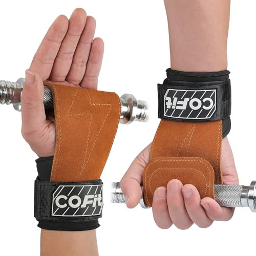 COFIT Handgelenkriemen für Gewichtheben, Workout Handgelenkbandagen, Zughilfen für Krafttraining, Kreuzheben Gurte, Verbesserte Griffigkeit für Hand und Handgelenkschutz - Braun