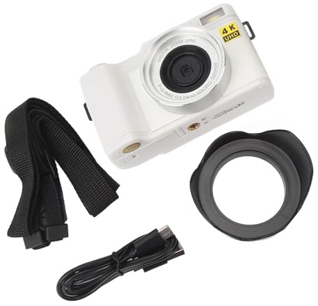 48MP 4K Digitalkamera, Gesichtsverschiebungsfunktion 3inch Flip Screen Smart Digitalkamera für Lebensaufzeichnungen (White)