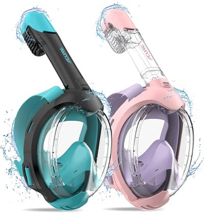 ACURE Schnorchelmaske für Kinder - CO2-sichere Tauchmaske für Schwimmanfänger im Alter von 3-8 Jahren | Anti-Beschlag & Trockenoberteil Schnorchel Vollmaske (2 PCS, Violett Rosa & Schwarz Grün)