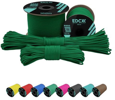 EdcX 2 mm Nylon Paracord 275 (15, 30, 50 and 100 m)– 100% Nylon rope, 3-Strand cord, Nylon cord 2 mm in Many Colours (Green, 30 m)