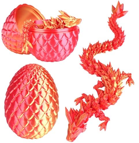 Elektheim 3D Gedruckter Drache, Realistische Dracheneier im Ei Gelenkiger Voll Beweglicher, Kristalldrache mit Drachenei, Zappelspielzeug für Kinder Erwachsene Heim Büro Schreibtischspielzeug