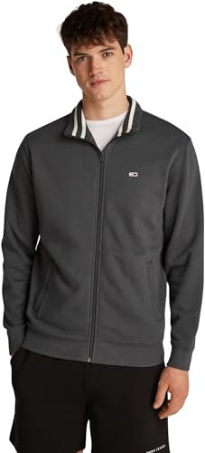 Tommy Jeans Uomo Felpa con Cerniera Fleece Zip Thru Regular Fit, Grigio (Washed Black), XL
