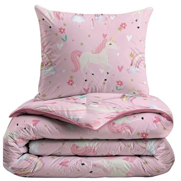 Zelesta Kiddybed kinderbettwäsche 135x200 4 Jahreszeiten - Bettwäsche winterdecke und Sommer-Bettdecke - Waschbare kinderdecke ohne Bezug - Kinderbettdecke mit Muster (Rainbow Unicorn)