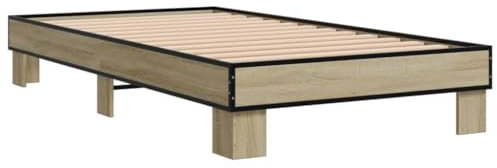 vidaXL Bettgestell Sonoma-Eiche 90x200 cm Holzwerkstoff und Metall