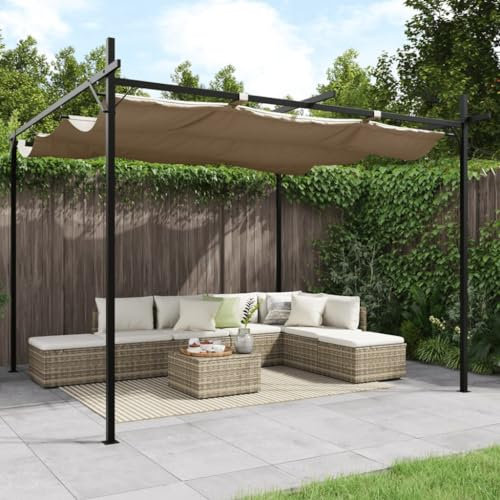 Furniture Home Tools Pergola mit einziehbarem Dach, Taupe, 295 x 292 x 230 cm