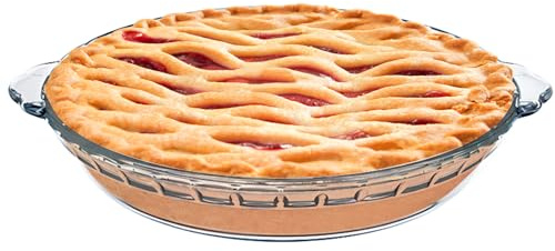 1 paquete de moldes redondos de vidrio para hornear platos redondos para hornear con asas para pastel de manzana y ensaladas de pastel de calabaza (transparente de 9 pulgadas)