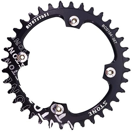 Stone - Plato Redondo/Ovalado para Bicicleta MTB 4 Tornillos 104BCD Monoplato CNC Aluminio Aleris 7075-T651 32T | 34T | 36T (Redondo, 36T)