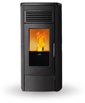 STUFA A PELLET AURA 80 PLUS MATT BLACK Frontale e top in ghisa. Coperchio serbatoio con apertura idraulica. Bruciatore autopulente.WiFi di serie.