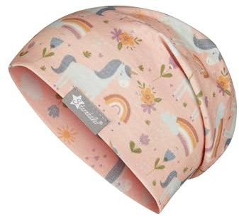 Sterntaler Beanie Einhörner - Lässige Baby Mütze aus Flammgarn Jersey mit Allover Druck - Mädchen UV-Schutz 50+ Beanie Mütze - variabel tragbar - Baby und Kinder Übergangsmütze, staubrosa, Größe 53