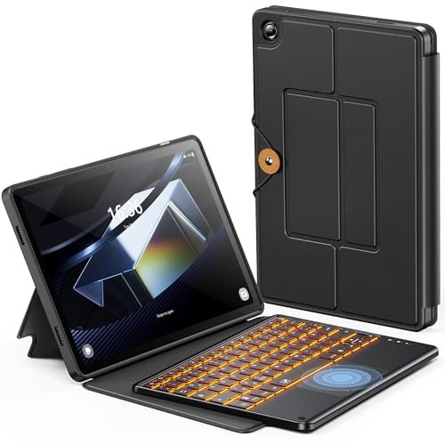INFILAND Galaxy Tab A9 Plus Hülle mit Tastatur [Hochpräzises Touchpad], Handschlaufe & Faltbare Ständer, Abnehmbare Magnetische Beleuchtete Tastatur für Samsung Tablet A9 Plus Hülle, Dunkel