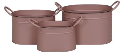 Generisch finehomegarden Zinktopf Topf Metall oval mit Griff 3erSet Altrosa Pflanzgefäß Schale Deko Pflanzschale