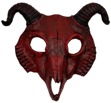 Halloween Half Face Scary Animal Mask,Carnaval Sheep Horn Ghost Devil Demon Mask,Easter Horror Headgear Festival Fancy Dress Samurai Cosplay Party Costume Prop Accessories for Adult (Red Goat)