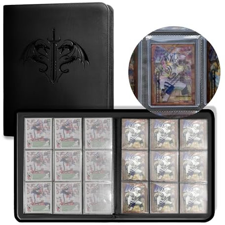 Carpeta de carga superior, 9 páginas de bolsillo con capacidad para 288 tarjetas. Carpeta de tarjetas con fundas para 3 x 4 rígido, tarjetero (negro)