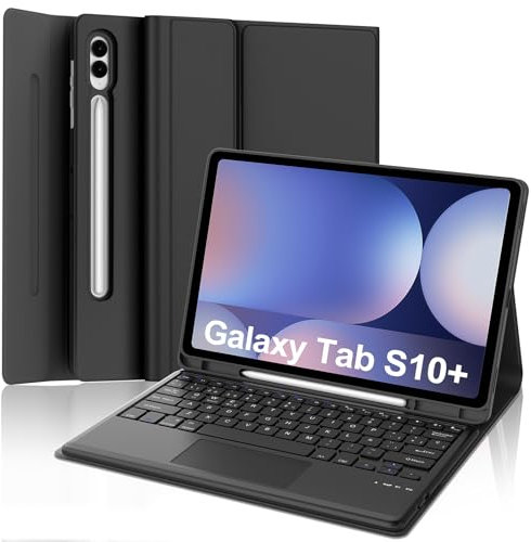 IVEOPPE Funda Teclado Samsung Galaxy Tab S9 FE Plus/S9 Plus/S10 Plus 12.4 con Touchpad, Cover Teclado Trackpad Bluetooth Español Ñ Magnético Desmontable con Portalápices, Negro