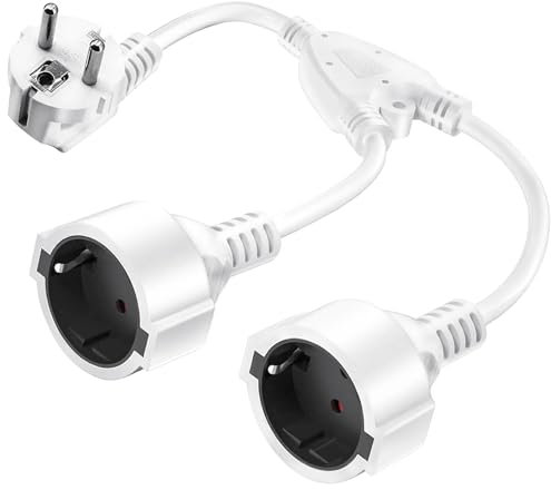 Vecbmn Doppelstecker für Steckdose Verlängerungskabel mit 2 Schuko Steckdosen, 2 in 1 Steckdosenadapter mit Flexible Kable, Doppelstecker mit Kurzes Kabelfür Küche, Büro, Zuhause-Weiß-16A/250V/Max