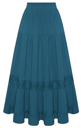 Damen Maxi Rock Frühling Sommer Hohe Taille mit Rüschensaum A Linie Rock Dunkelblau L