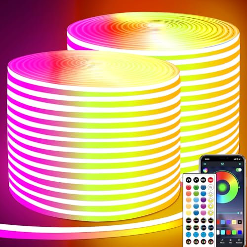 Segrass 40m LED Neon Rope With App/Remote Control, Flexible RGB Strip Light, IP65 Waterproof for Outdoor, Music Sync Gaming Light for Bedroom