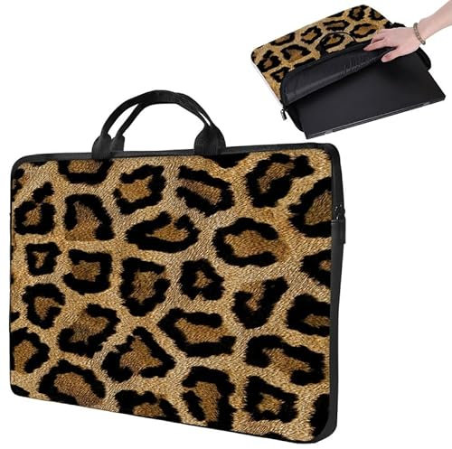 Laptop Sleeve 15 inch,14 inch Laptop Sleeve with Handle,Compatible for 14-15 MacBook/HP/Surface/Lenovo/Dell,Computer Carrying Case Bag for Women Girl-Leopard Print Brown