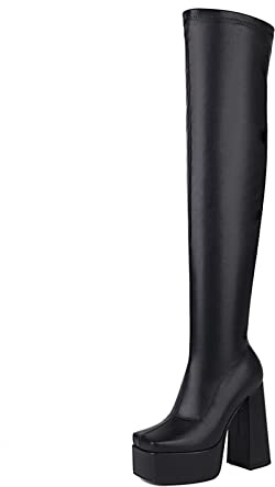 Stivali da Donna Scarpe Plus Size Platform Block Tacchi Alti Modern Lady Stivali sopra Il Ginocchio da Donna(38EU)