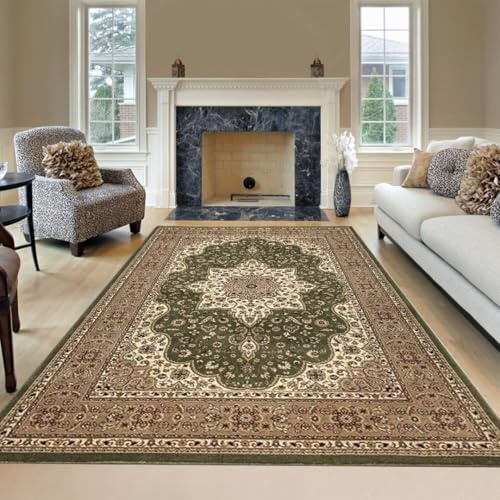 ZIYA HOMES Green Area Rugs 120x170cm - Beautiful Modern Traditional Rug Vintage Design Carpet Hallway Runner Washable Rugs Low-Pile Indoor Floral Print Rugs Non Slip Mat Rug for Living Room