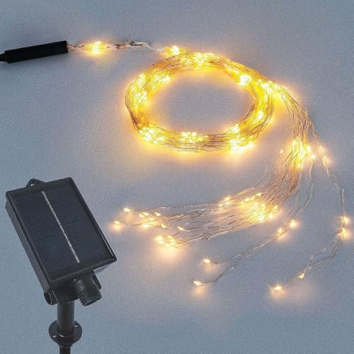 Gresonic Solar 200er Kupferdraht Lichterschweif, 10m 8 Modi IP44 Wasserfall Lichterbündel LED Lichterkette Außen für Gießkanne kinderzimmer camping Aussen und Innen Warmweiß