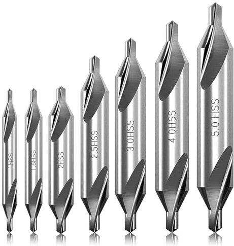 7Pcs Forets Centraux en HSS, Foret de Fraise à Chanfreiner pour Métal avec Angles de 60° pour le Perçage de Matériaux Durs, 1/1,5/2/2,5/3/4/5 mm