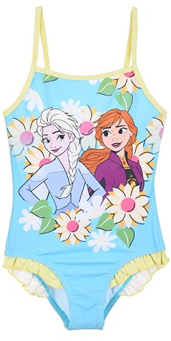 Disney Frozen Mädchen Badeanzug mit Blumenmuster, Die Eiskönigin Bikini ELSA und Anna Motiv Kinder Einteiler Schwimmanzug (DE/NL/SE/PL, Alter, 5 Jahre, Regular, Blau)